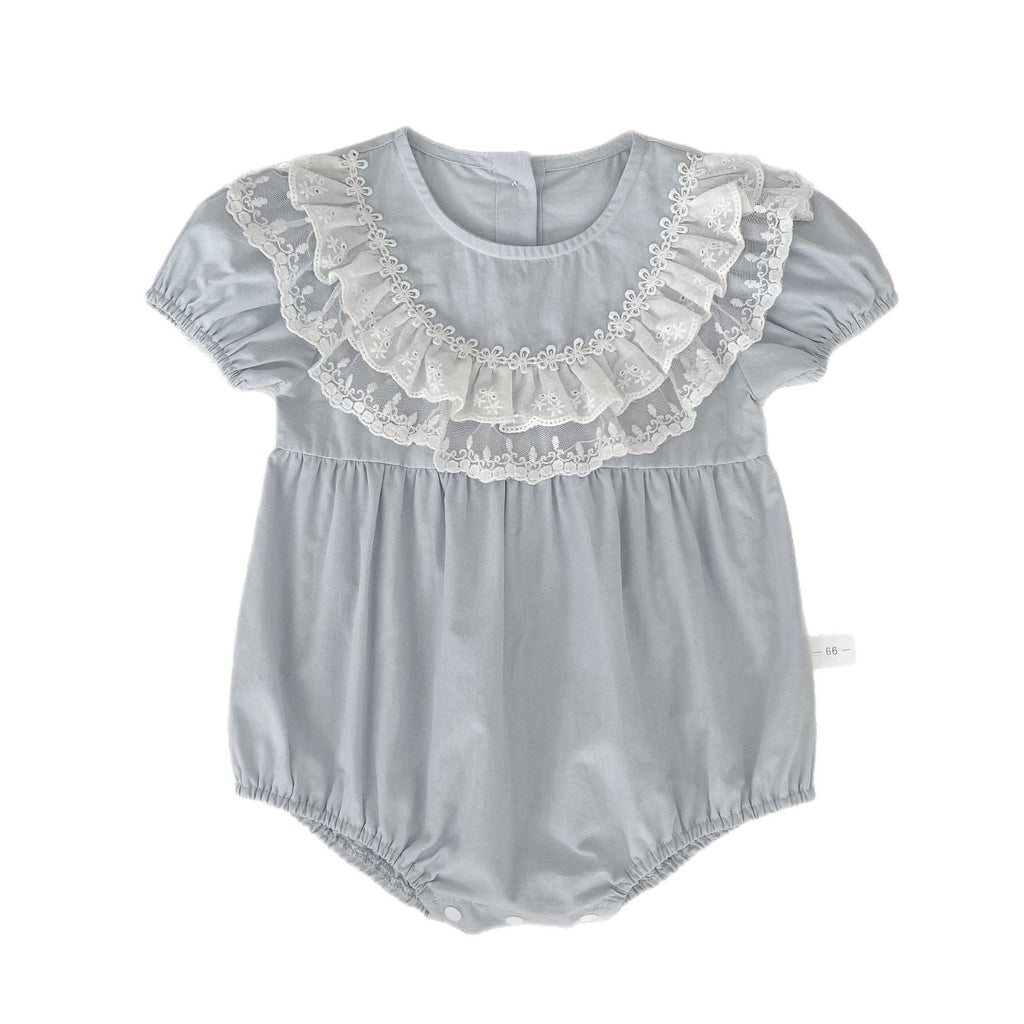Baby Summer Romper New Style Puff Sleeve Onesie Sweet Lace Bib Overall Girl Baby 100-Day Crawling Outfit