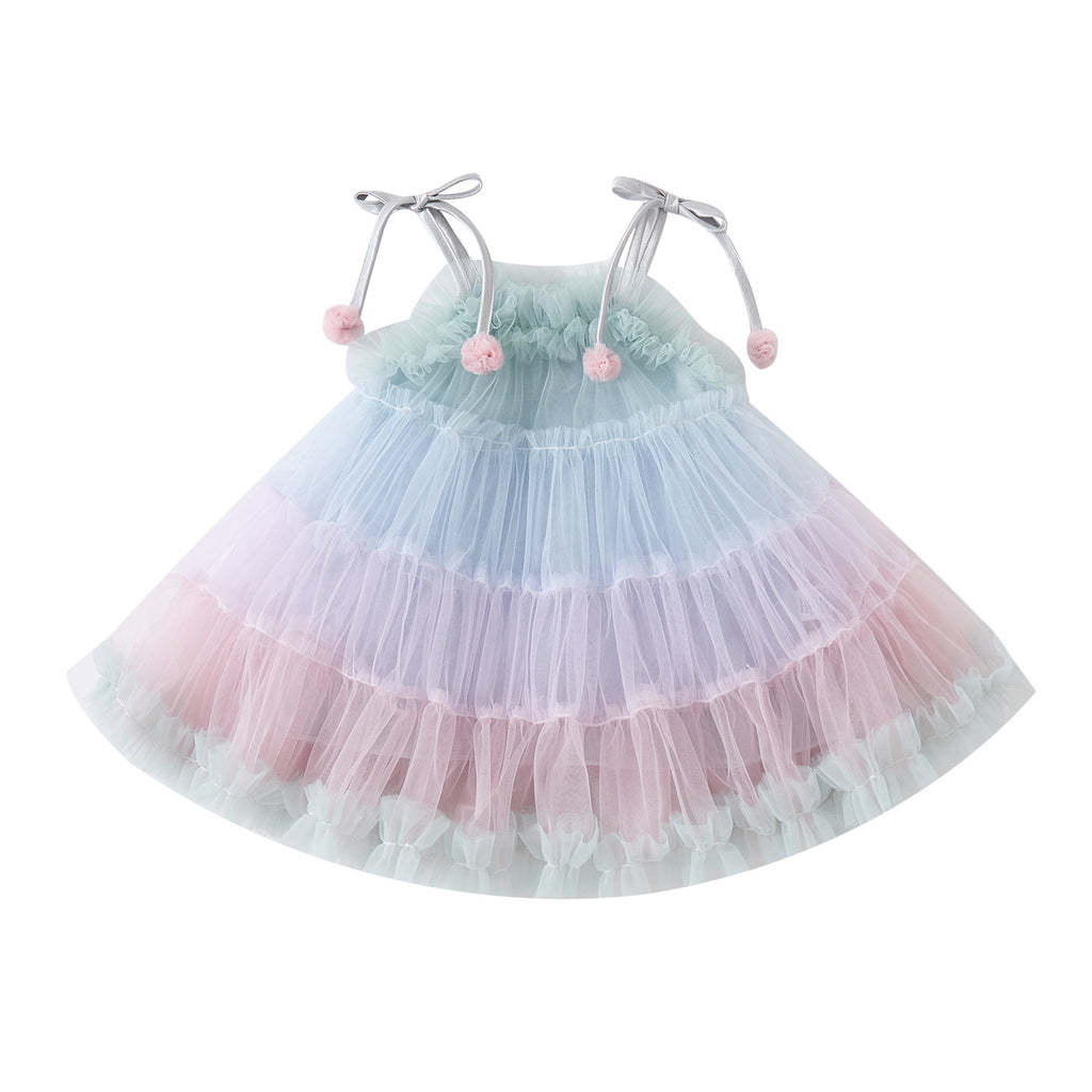 Cute Gradient Sleeveless Princess Dress for Baby GirlsBreathable Mesh Dress, Casual Summer Outfit