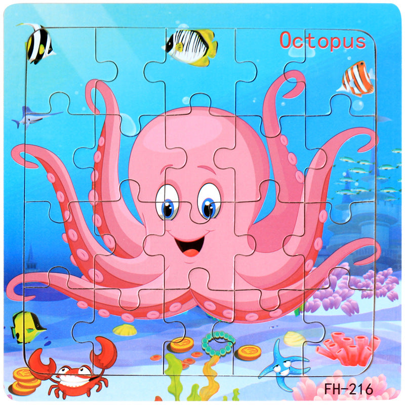 Wooden puzzle, children's animal puzzle, educational cartoon, flat puzzle toy for early childhood education