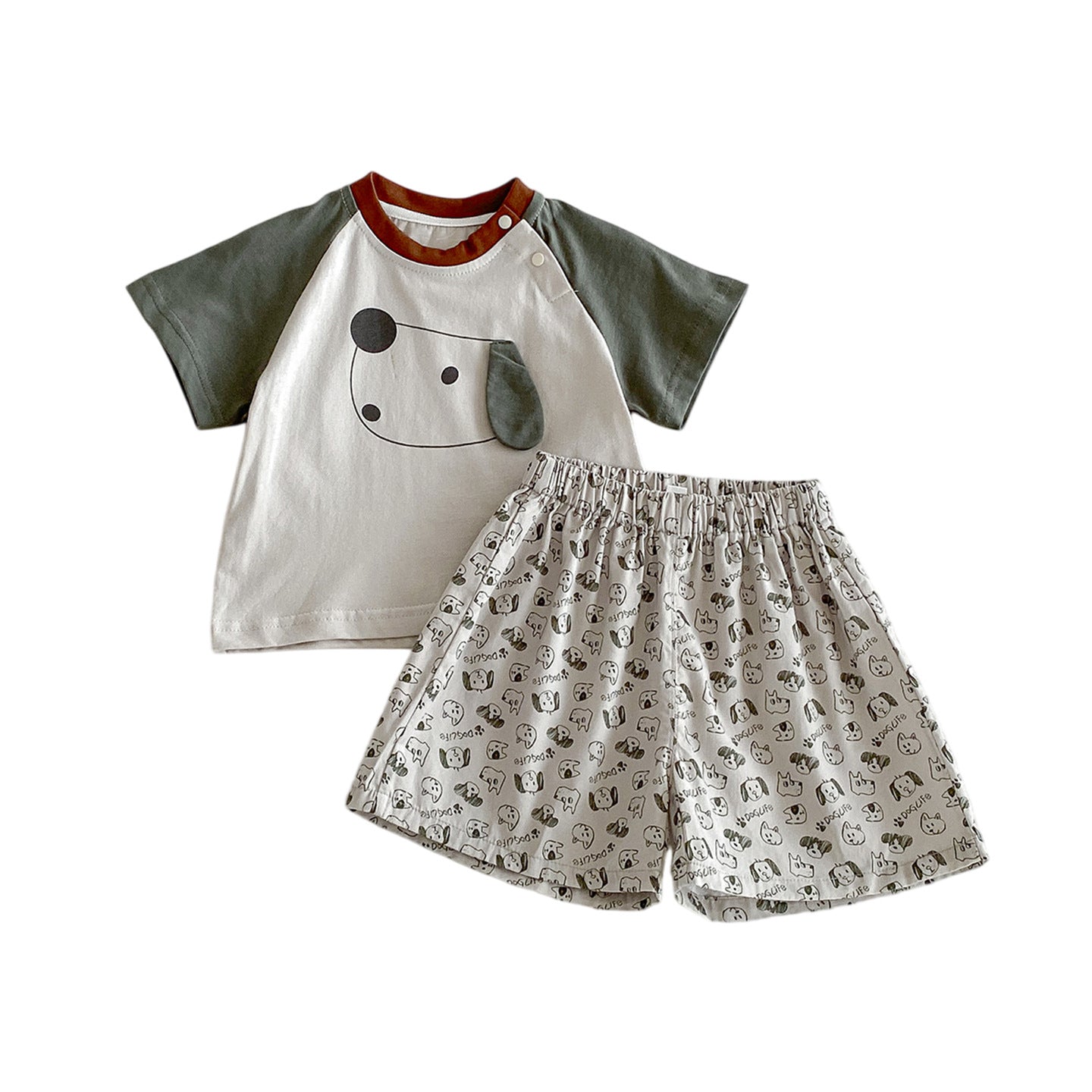 Summer New Infant and Toddler Cute Cartoon DogShort Sleeve Top with Printed Shorts Two-piece Set