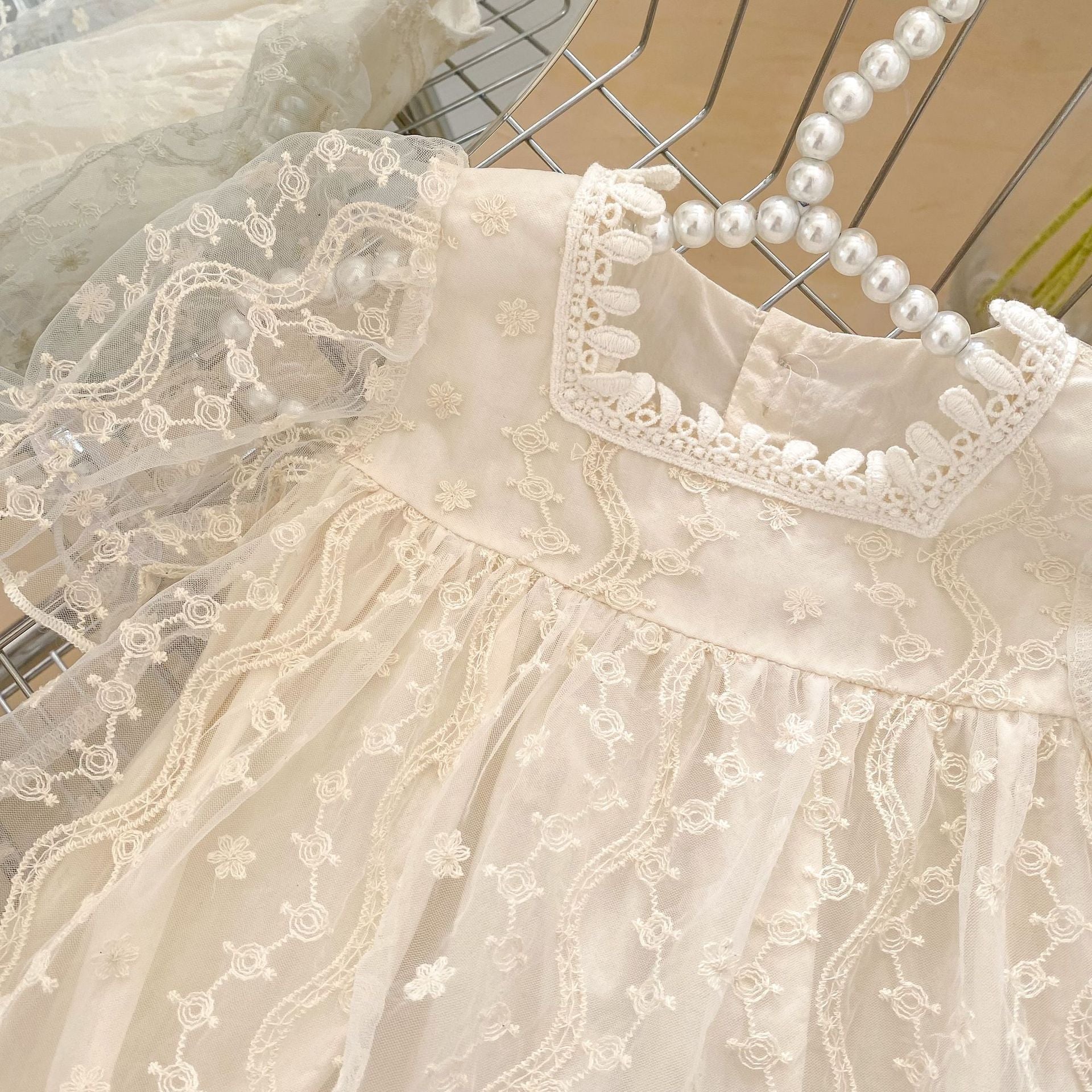 Baby Romper Short Sleeve Mesh Onesie Sweet Princess Embroidered Baby Dress Outfit for Celebration Crawling Suit