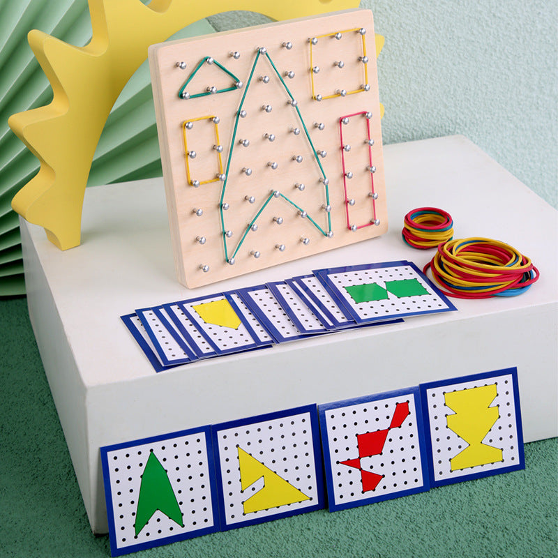 Montessori Trumpet Geometric Creative Nail Board 0.3 Children's Graphic Early Education Educational Toys Wooden Nail Board Teaching Aids
