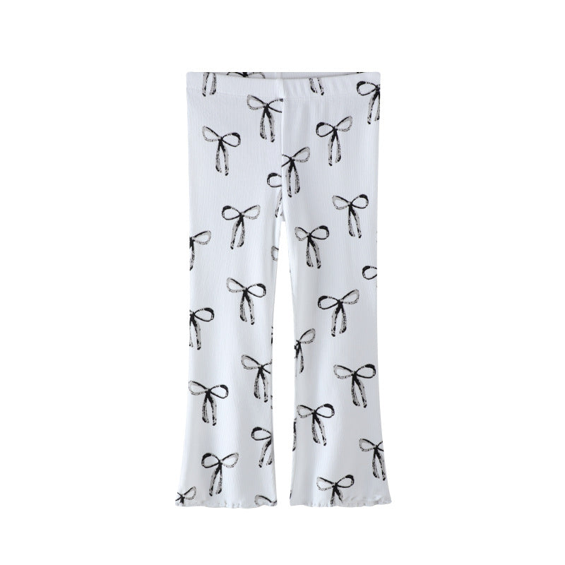 Knitted Bottoms for Girls Autumn New Style Flared Leg Long Pants Cotton Kids Pants Home Wear Outerwear