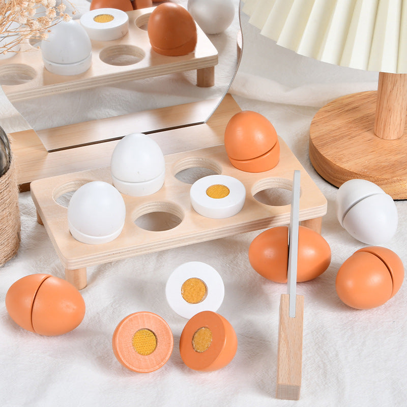 Young Children's Wooden Simulation Egg Cooking Box Cut Music Early Education Kitchen Food Play House Educational Toys