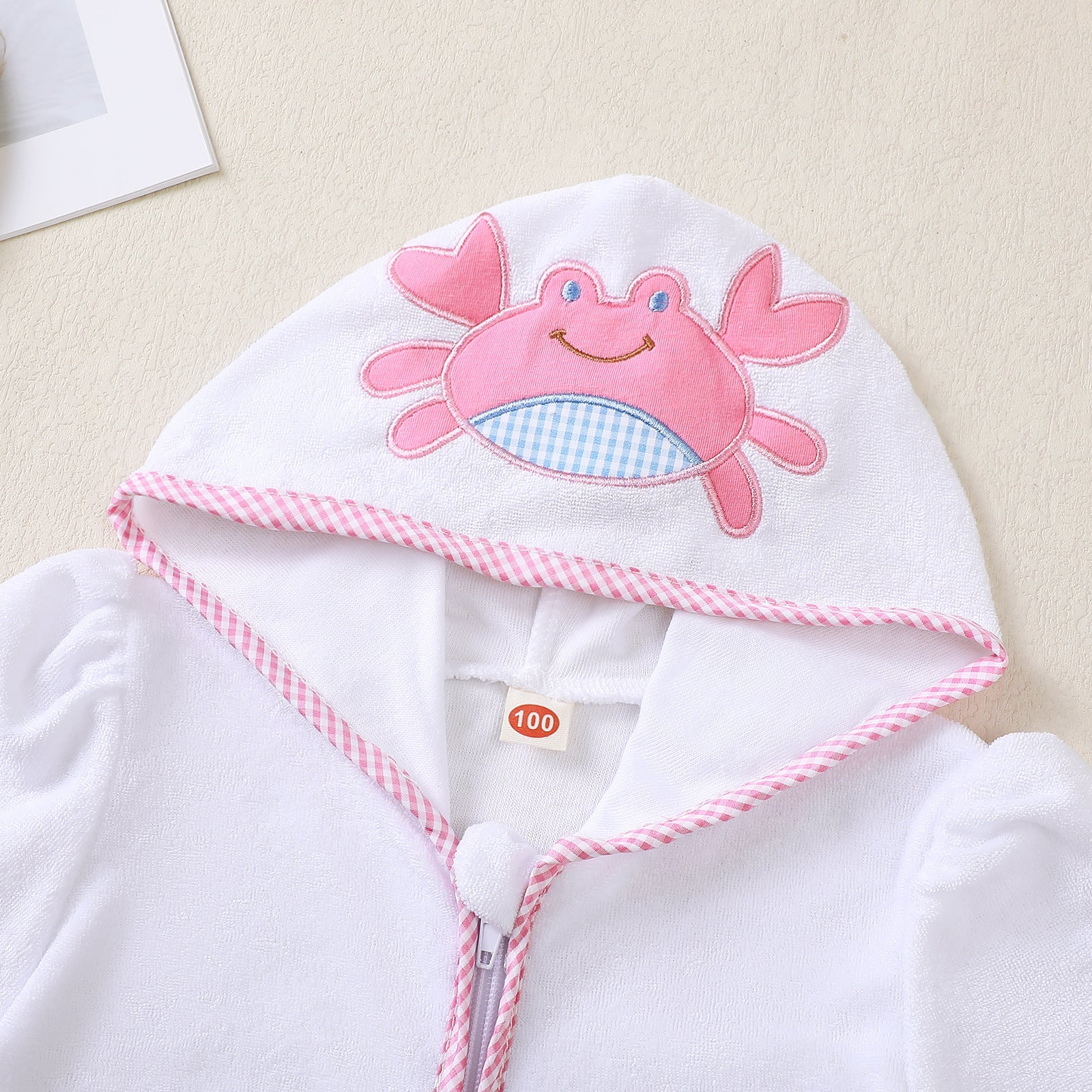 Summer Girls' Hooded Romper Crab Kids Swim Embroidered Cover-Up Baby Beach Towel Bathrobe