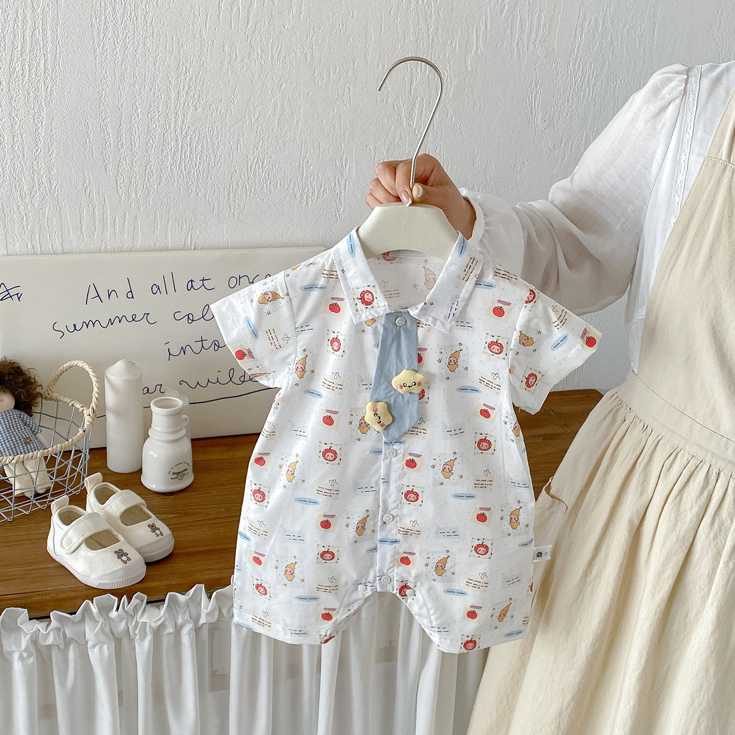 Baby Summer New Style Stereoscopic Star Tie Short Sleeve Romper Baby Adorable One-Piece Shirt