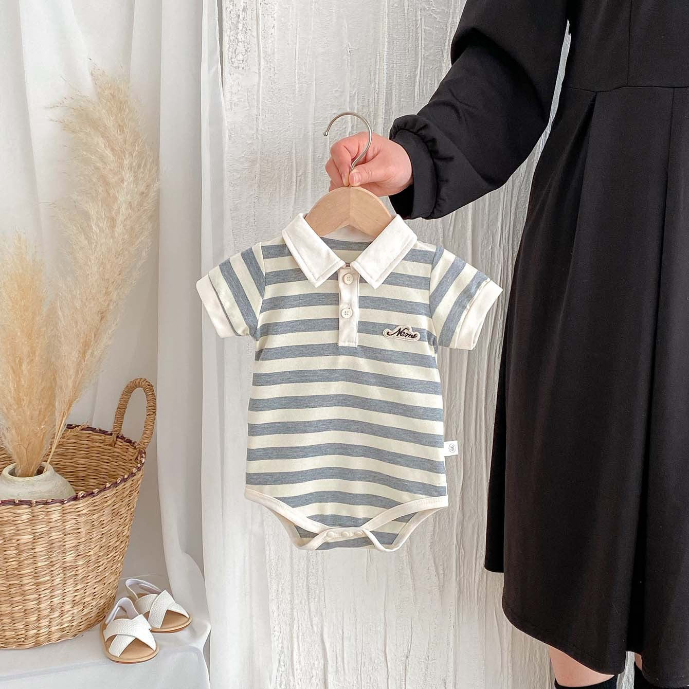 Summer Baby Boy Romper Newborn Bodysuit Short Sleeve Polo Collar Letter Print Infant Toddler Onesie