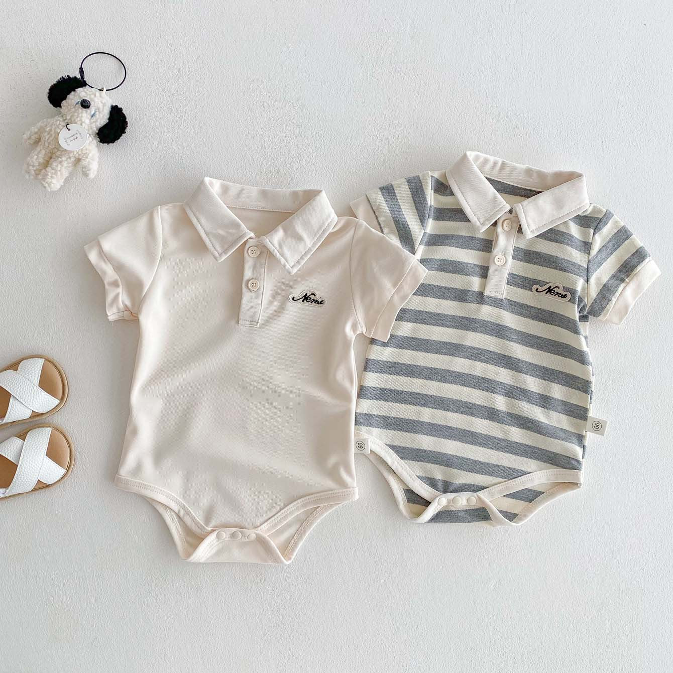 Summer Baby Boy Romper Newborn Bodysuit Short Sleeve Polo Collar Letter Print Infant Toddler Onesie