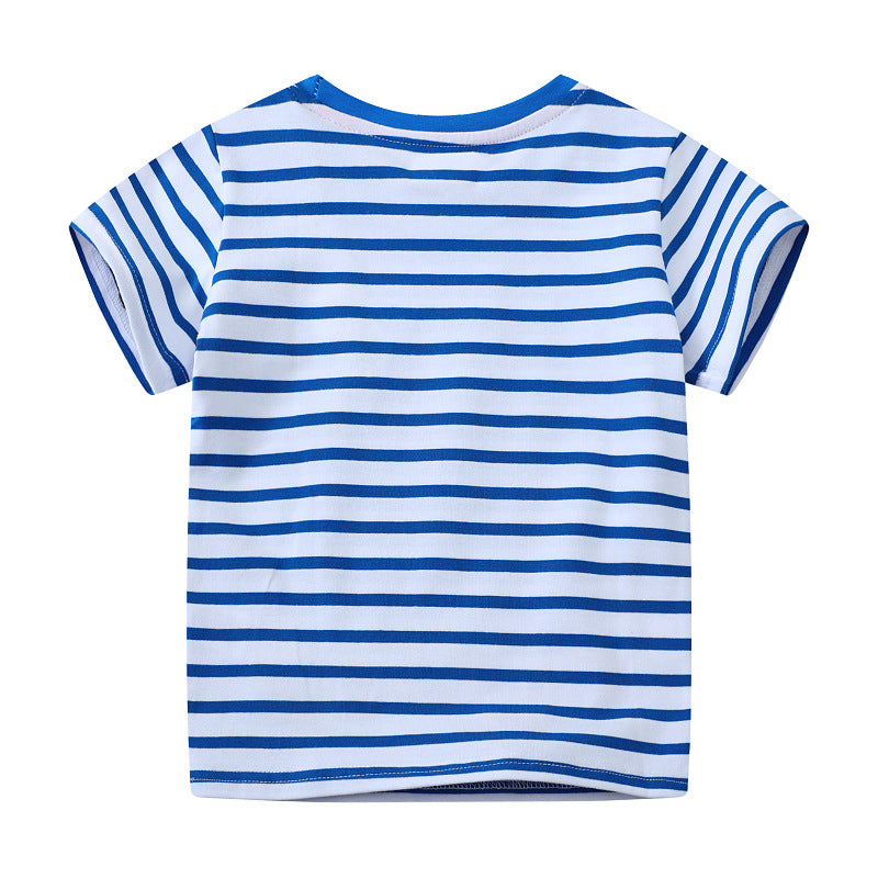 Cartoon Embroidery Round Neck Short Sleeve T-Shirt for Kids