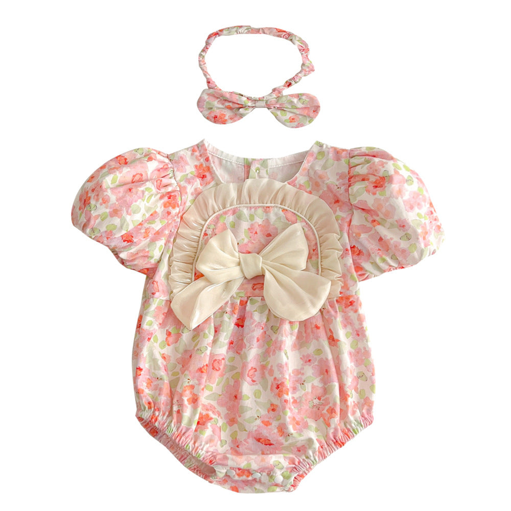 Summer Girls' Matching Floral Dresses, Baby Short Sleeve Rompers, Infant Triangular Bodysuits, Princess Dresses