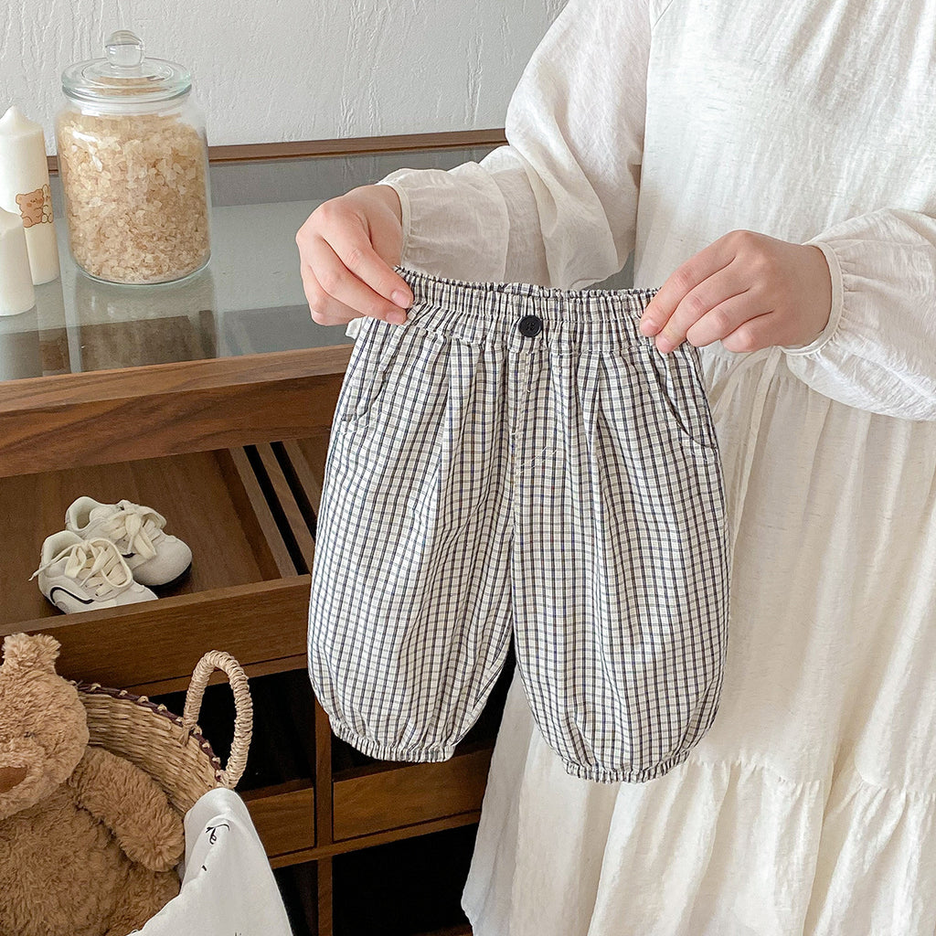Infant and Toddler Summer Pants, Stylish Plaid Design, Lightweight, Loose Fit, Mosquito-Proof, Casual Cuffed Pants