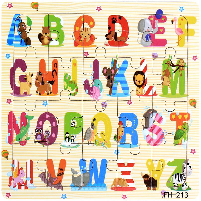 Wooden puzzle, children's animal puzzle, educational cartoon, flat puzzle toy for early childhood education