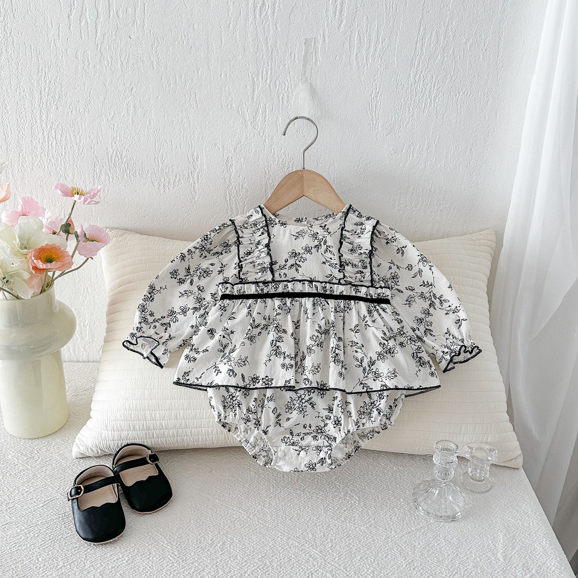 Baby Romper Spring Autumn Clothing, Girl Baby Floral Elegant Princess Onesie Dress, Newborn Bodysuit