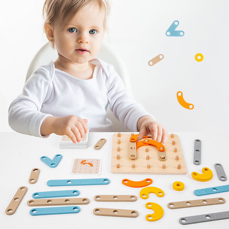 Children's Educational Creative Nail Board Game Puzzle Geometric Shape Graphic Tangram 1-3 Years Old Wooden Early Education Toys