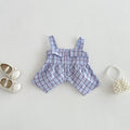 Plaid Strap Top and Lightweight Casual Cotton Shorts for Baby Girls