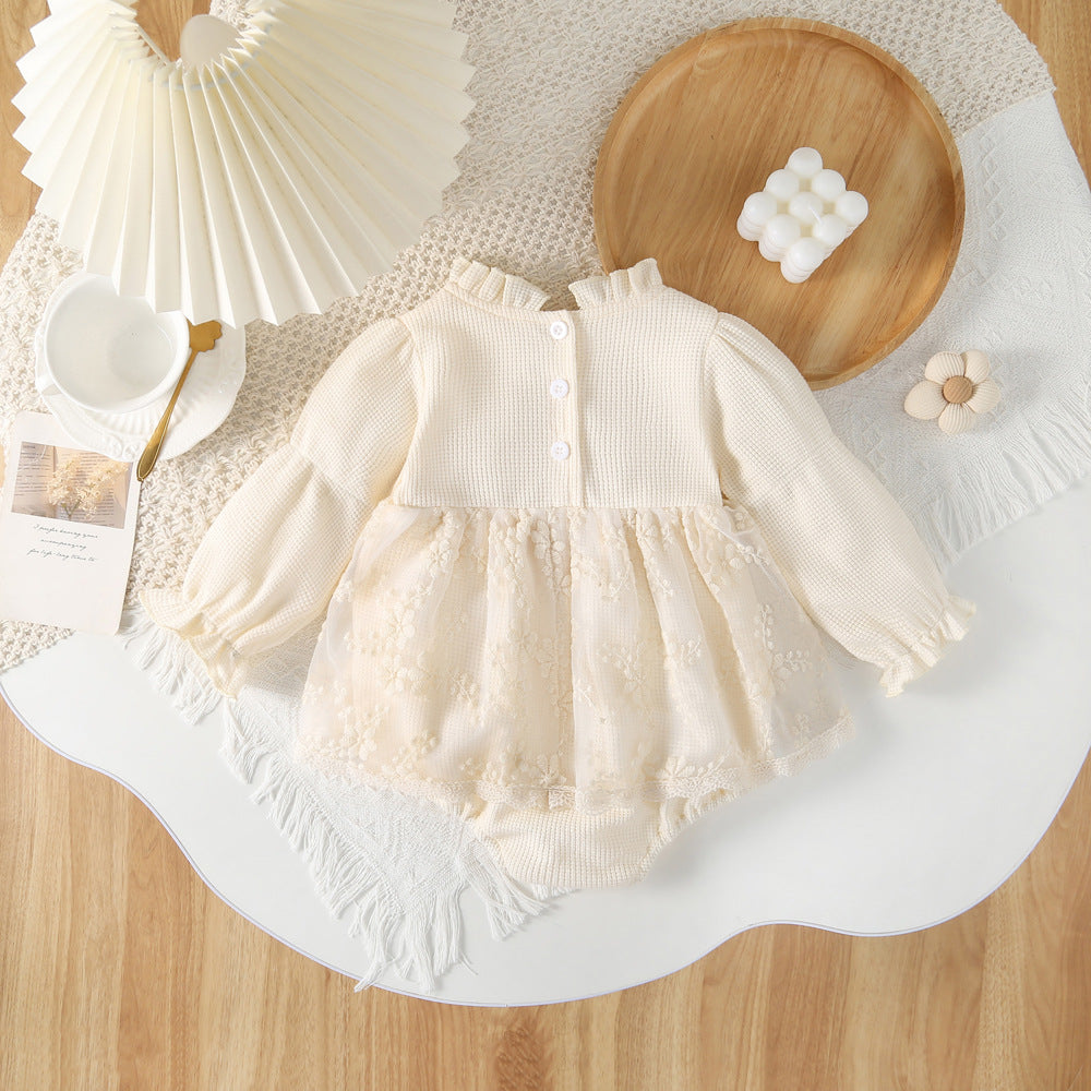 Baby Spring Lace Tulle Dress, Newborn Girl Baby 100-Day 1st Birthday Outfit, Romper Princess Onesie Bodysuit