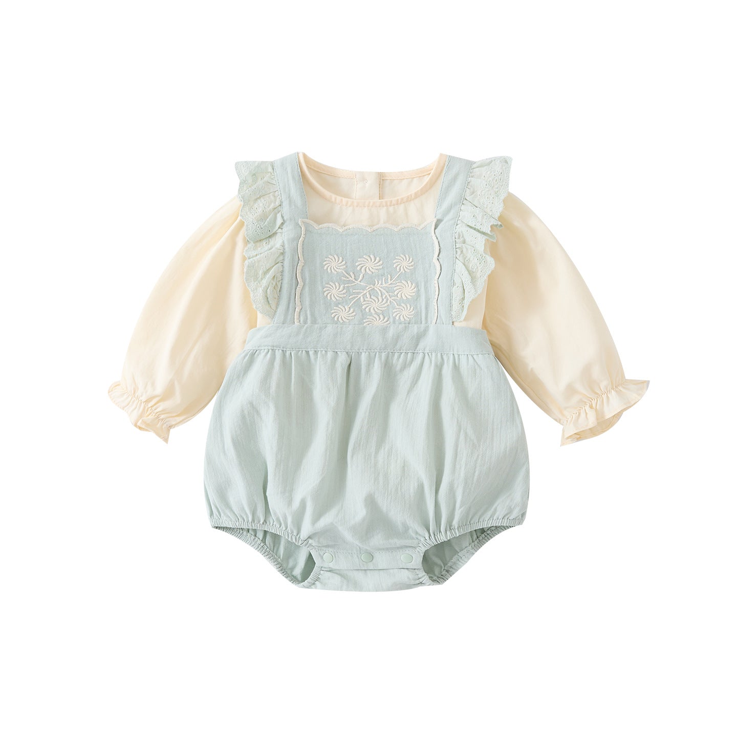 Spring New Baby Embroidered Overalls Romper Set, Girl Baby Shirt and Triangular Crawler Stylish Two-Piece Set