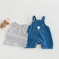 Summer New Baby 3D Cartoon Overalls Set, Baby Striped Vest Bodysuit Two-Piece Set