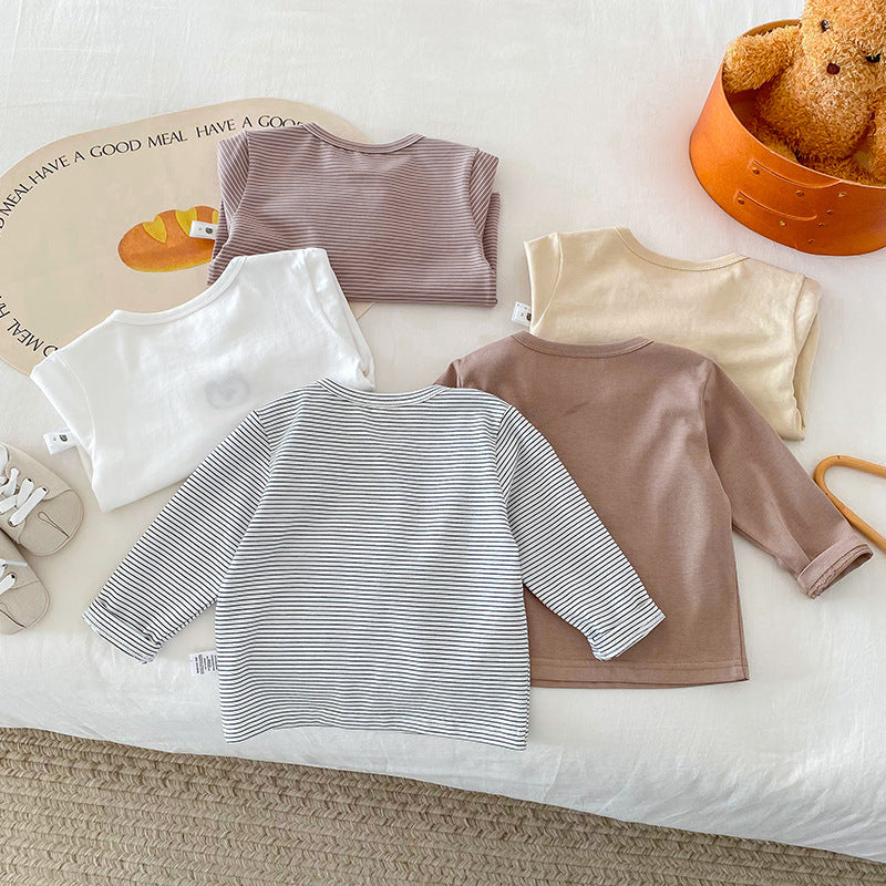 Spring Autumn Simple Infant Toddler Embroidered Cartoon Top Cotton Long Sleeve T-Shirt