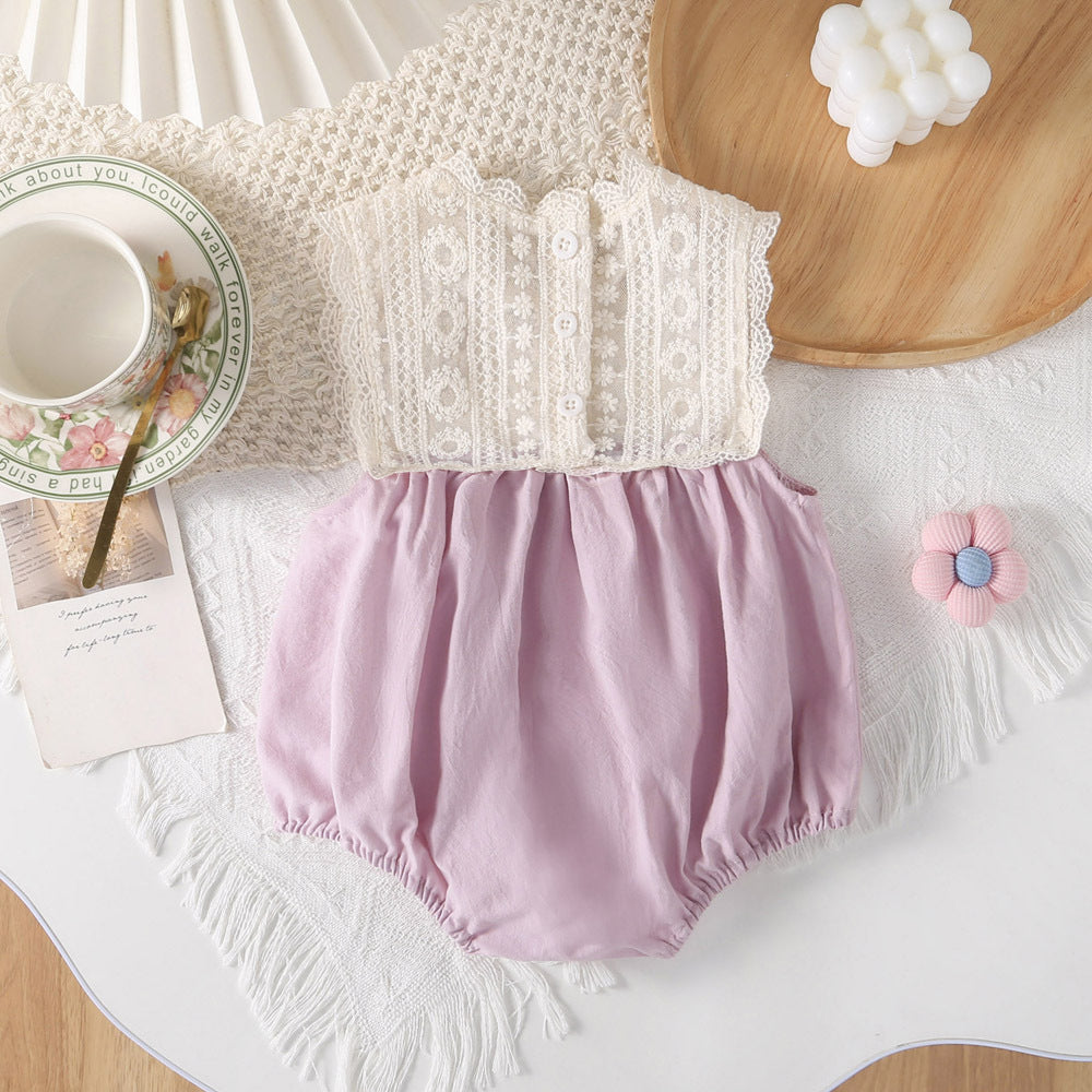 Sleeveless Romper for Baby Girls, Stylish Princess Onesie, Lightweight Baby Outfit for Newborns, Full-Bodied Bodysuit for 1 Month and 100-Day Celebration