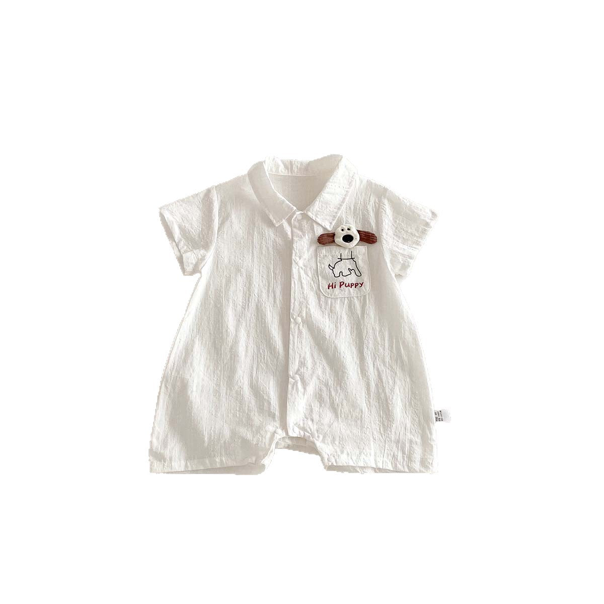 Summer New Boys' Cool White Polo Neck Romper, Baby Thin Cotton Short Sleeve Crawling Suit