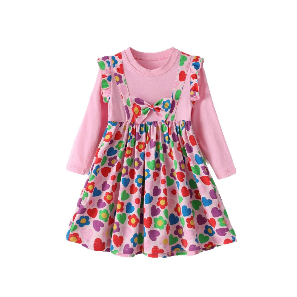 Children's Butterfly Knot Long Sleeve Princess Dress Floral Kids