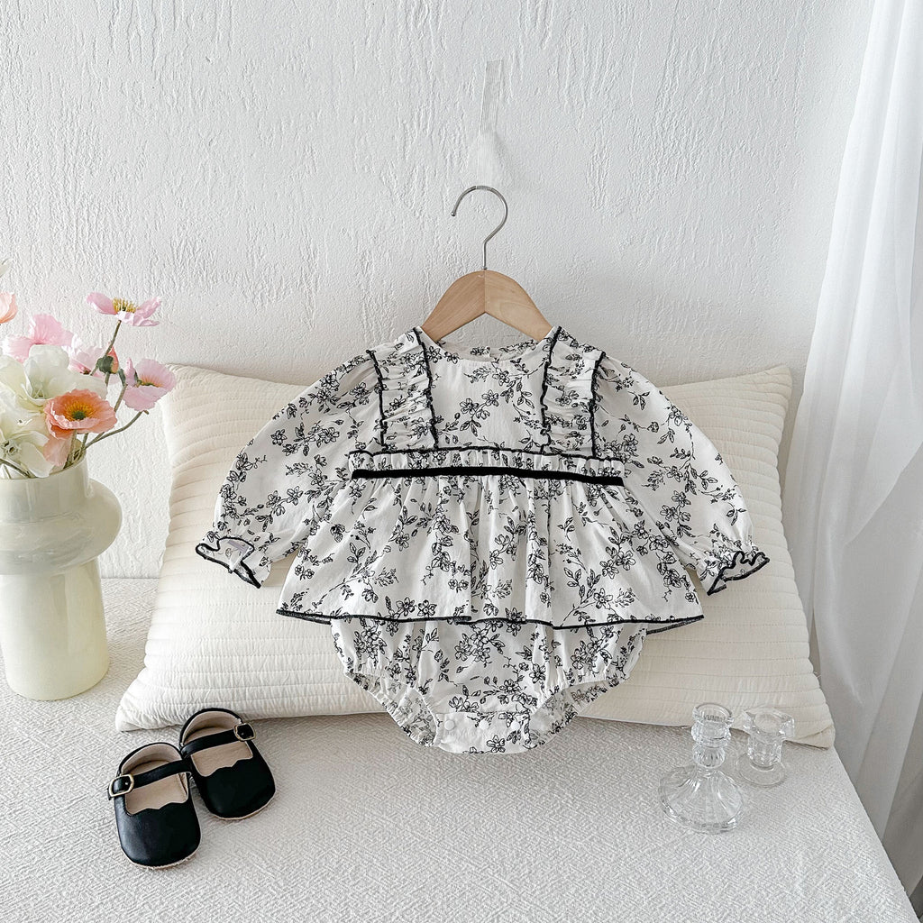 Baby Romper Spring Autumn Clothing, Girl Baby Floral Elegant Princess Onesie Dress, Newborn Bodysuit