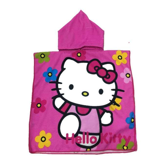 Kids hooded beach towel, pink Hello Kitty face and bow graphic