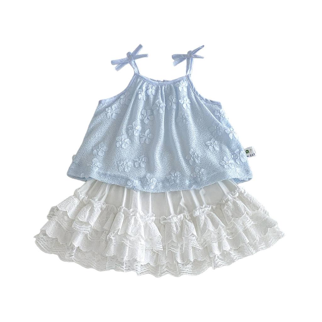 Baby Girls' Summer New Floral Lace Trimmed Sleeveless Dress with Bow