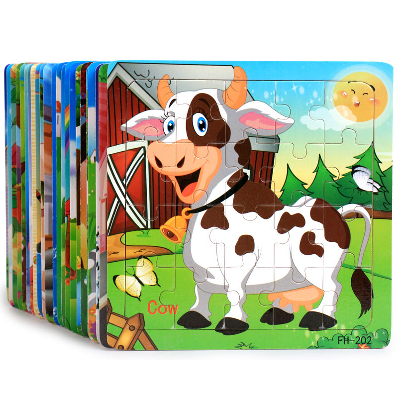 Wooden puzzle, children's animal puzzle, educational cartoon, flat puzzle toy for early childhood education