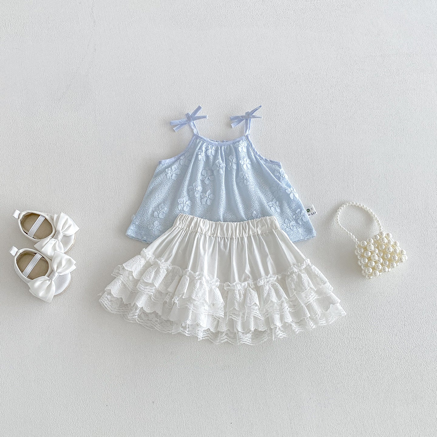 Baby Girls' Summer New Floral Lace Trimmed Sleeveless Dress with Bow