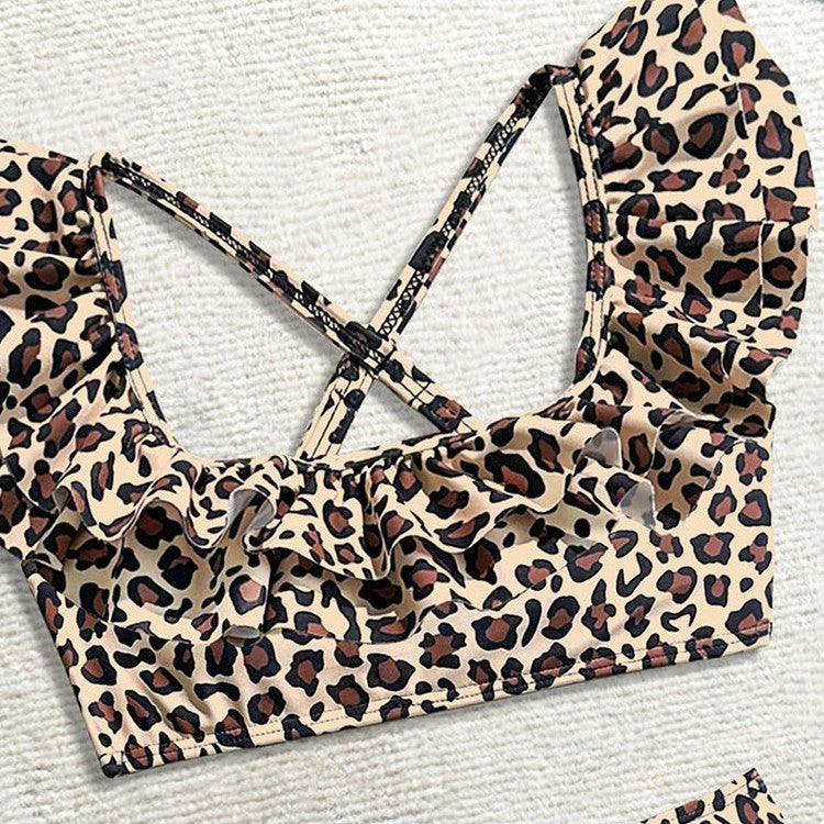 Leopard Print Short Sleeve Swimwear for Kids