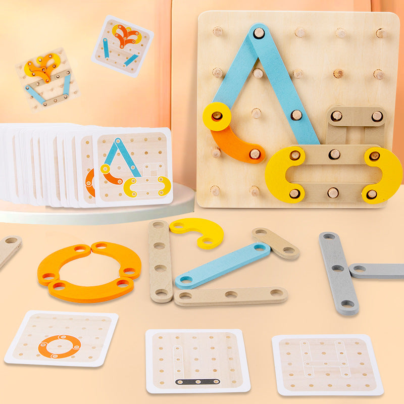 Children's Educational Creative Nail Board Game Puzzle Geometric Shape Graphic Tangram 1-3 Years Old Wooden Early Education Toys