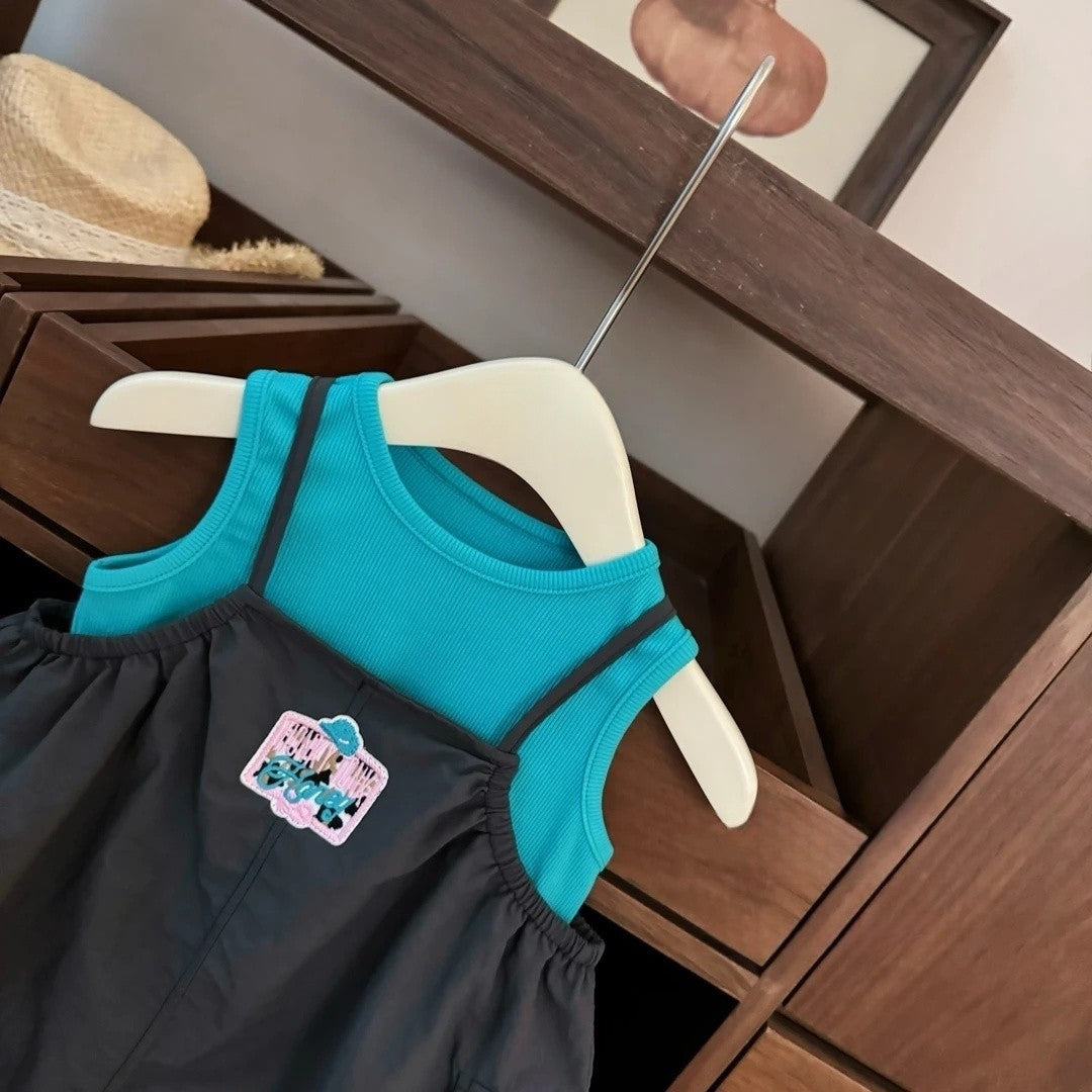 Two-Piece Set for Girls  Sleeveless Top and Overall Dress Baby Outfit