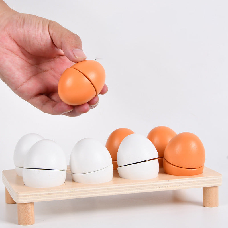 Young Children's Wooden Simulation Egg Cooking Box Cut Music Early Education Kitchen Food Play House Educational Toys