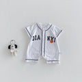 Baby Summer New  Short Sleeve Bodysuit with Basketball Applique Knit Open-Crotch Romper