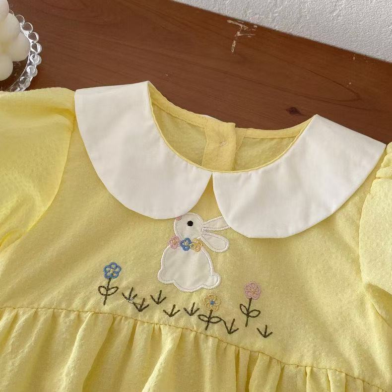 Baby Embroidered Triangular Romper 0-1 Years Summer  Sweet Crawling Suit for Girls, Full-Bodied Onesie