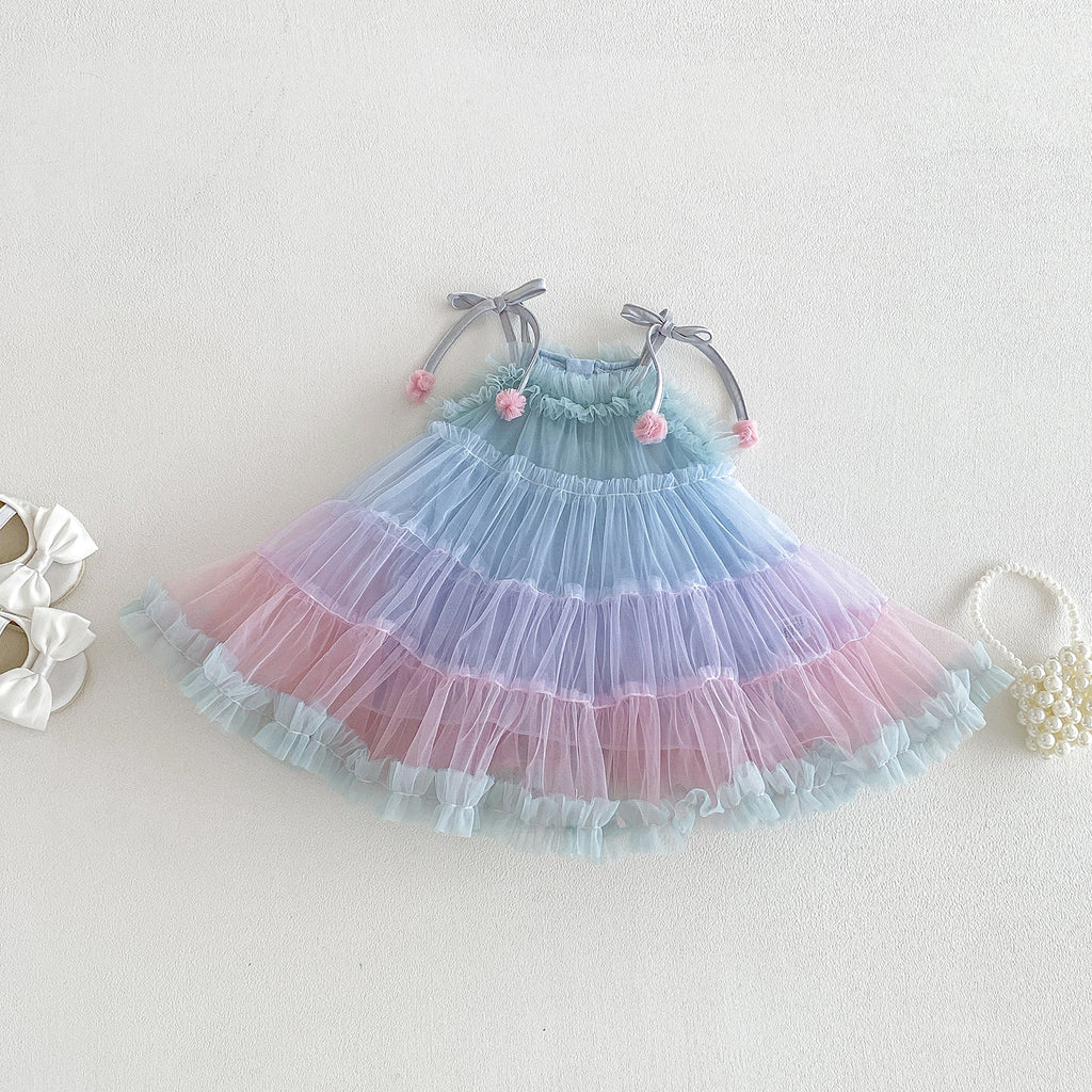 Cute Gradient Sleeveless Princess Dress for Baby GirlsBreathable Mesh Dress, Casual Summer Outfit
