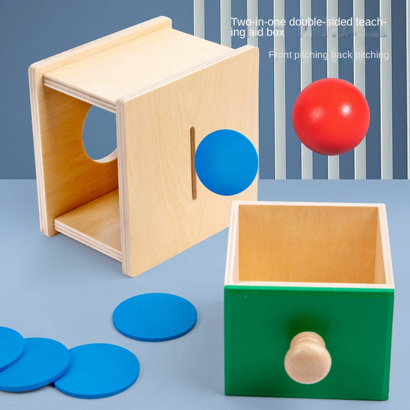 Wooden Montessori teaching aid drawer game educational toy 2-in-1 coin operated pitching box
