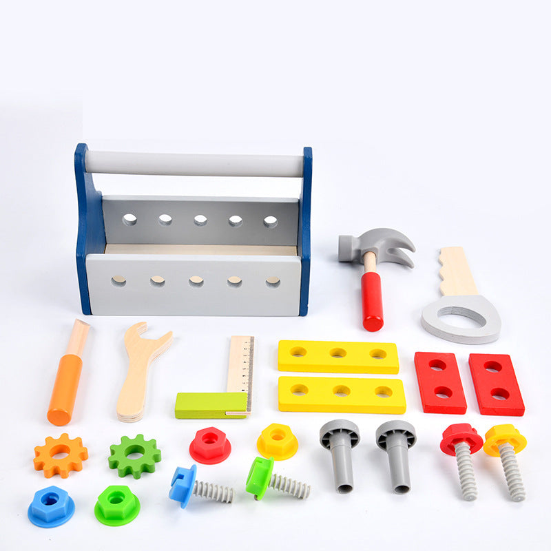 Children's Educational Wooden DIY Portable Simulation European Tool Blue Play House Screw Screw Disassembly Nut Toy