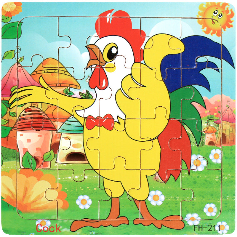Wooden puzzle, children's animal puzzle, educational cartoon, flat puzzle toy for early childhood education