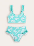 Printed Cute Girl Two-Piece Swimsuit Beach Bathing Suit Hot Spring Baby Bikini