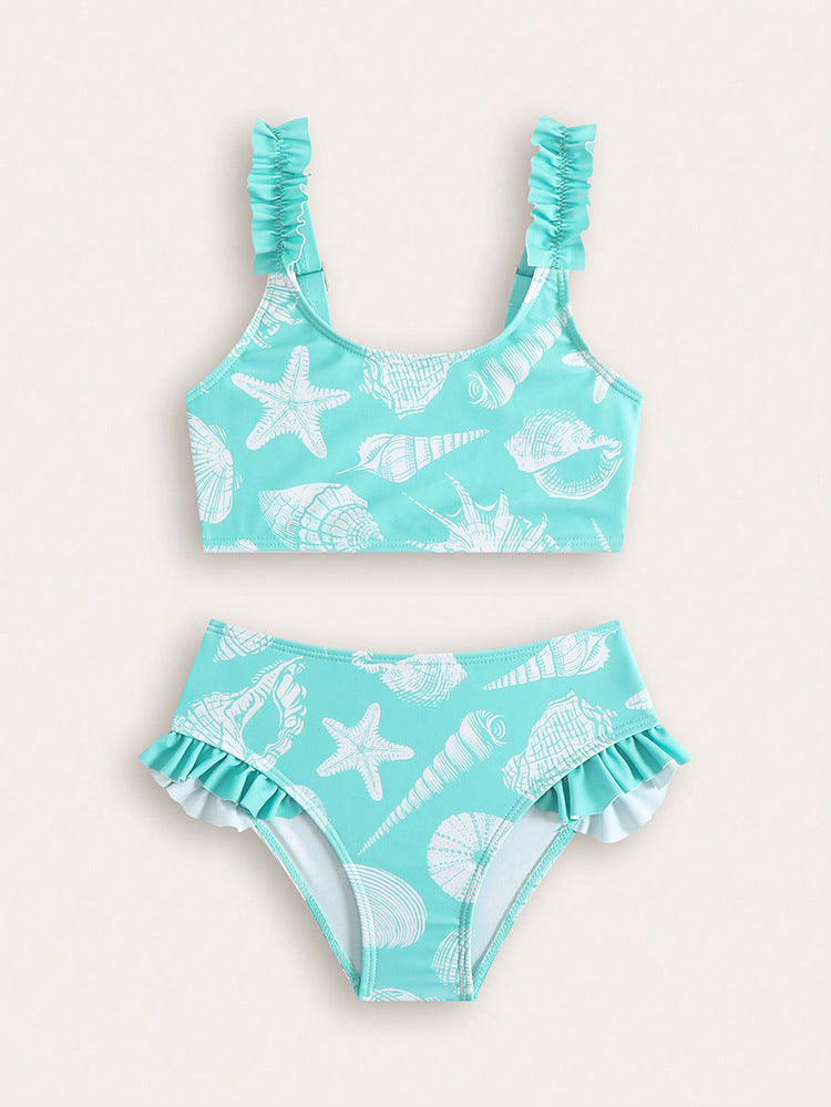 Printed Cute Girl Two-Piece Swimsuit Beach Bathing Suit Hot Spring Baby Bikini