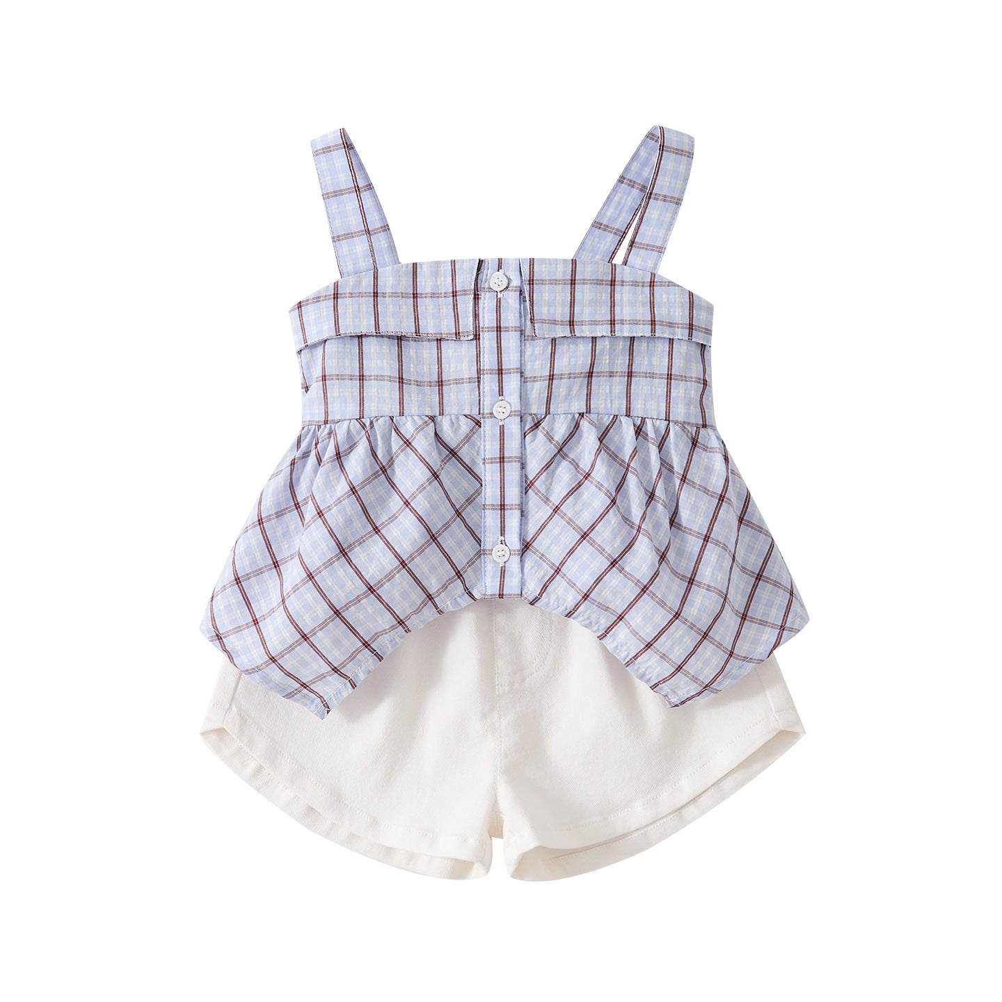 Plaid Strap Top and Lightweight Casual Cotton Shorts for Baby Girls