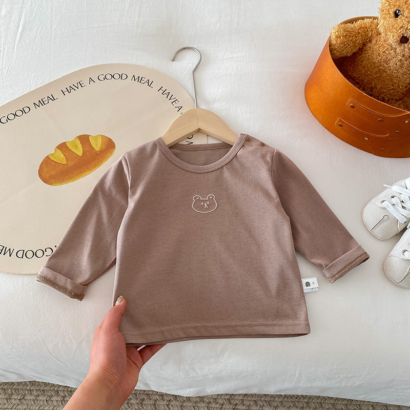 Spring Autumn Simple Infant Toddler Embroidered Cartoon Top Cotton Long Sleeve T-Shirt