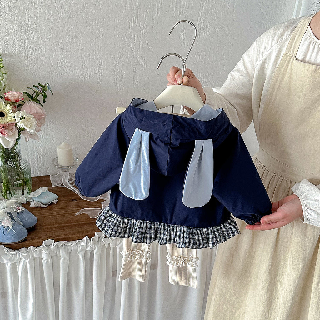 Cute Rabbit Ears Outerwear Set for Baby Girls, Spring New Fashion Two-Piece Set with Cardigan and Leggings
