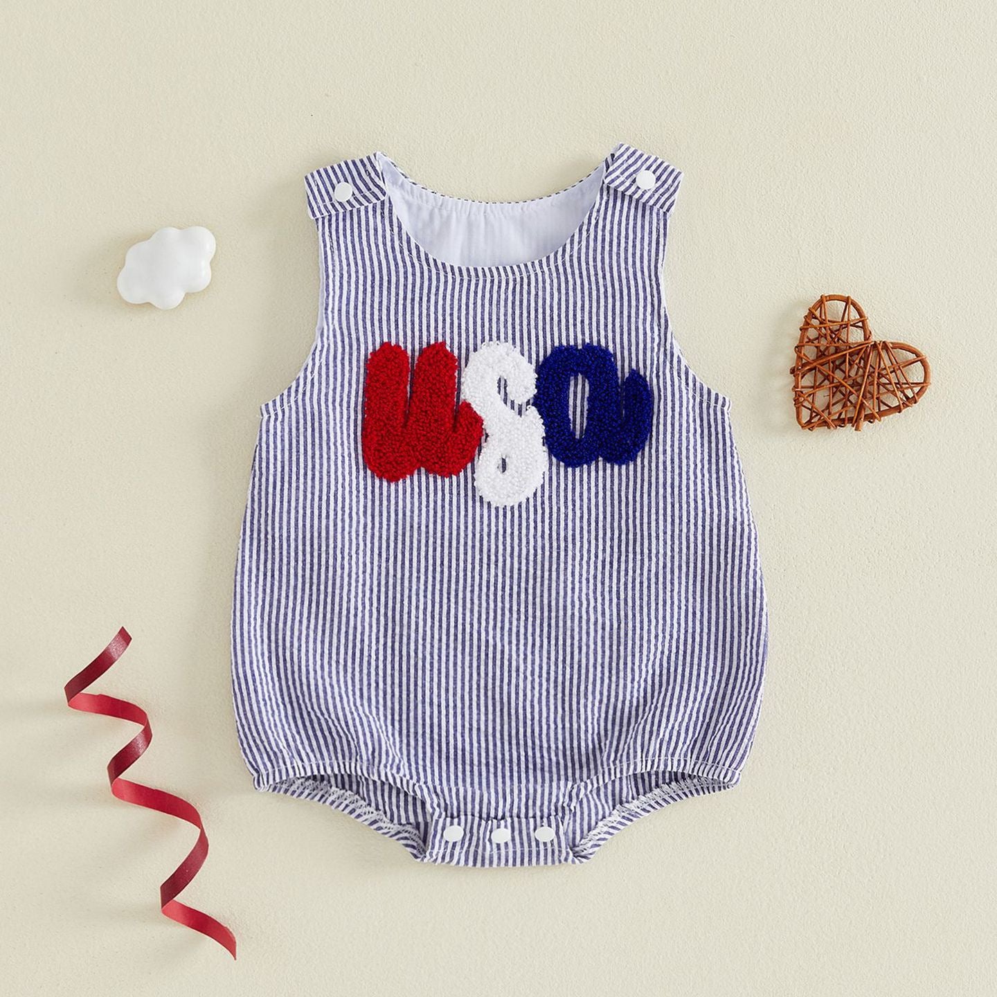 Summer Striped Sleeveless Romper for Kids Embroidered Baby Onesie Infant Bodysuit