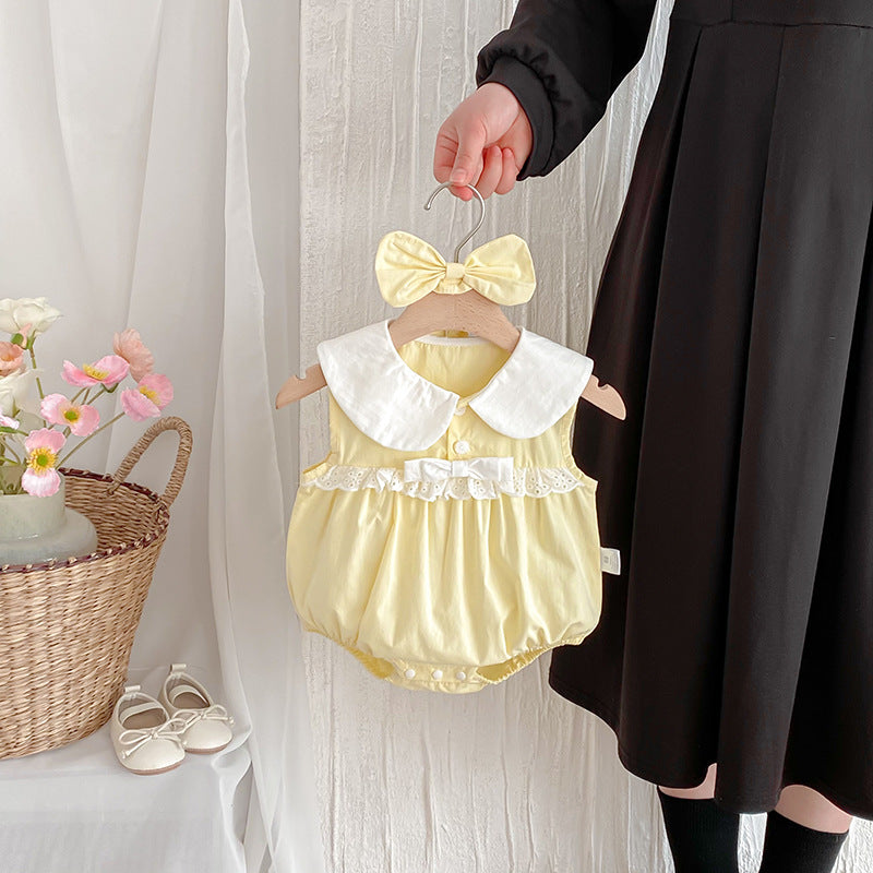 Baby Girls' Sleeveless Ins Triangular Romper Dress, Cream Yellow, Summer Outfit for Toddlers