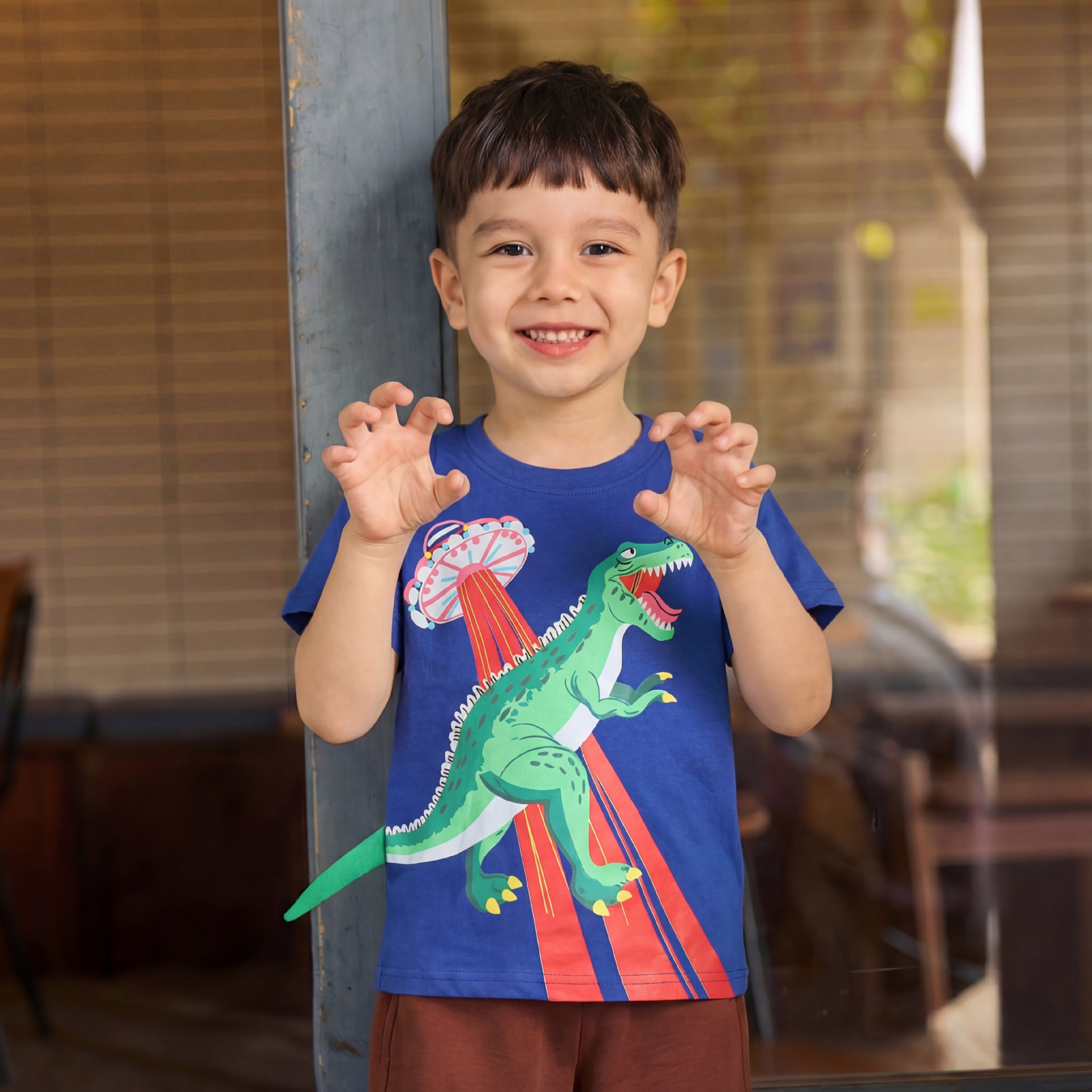 Dinosaur Print Short Sleeve Round Neck Kids T-Shirt