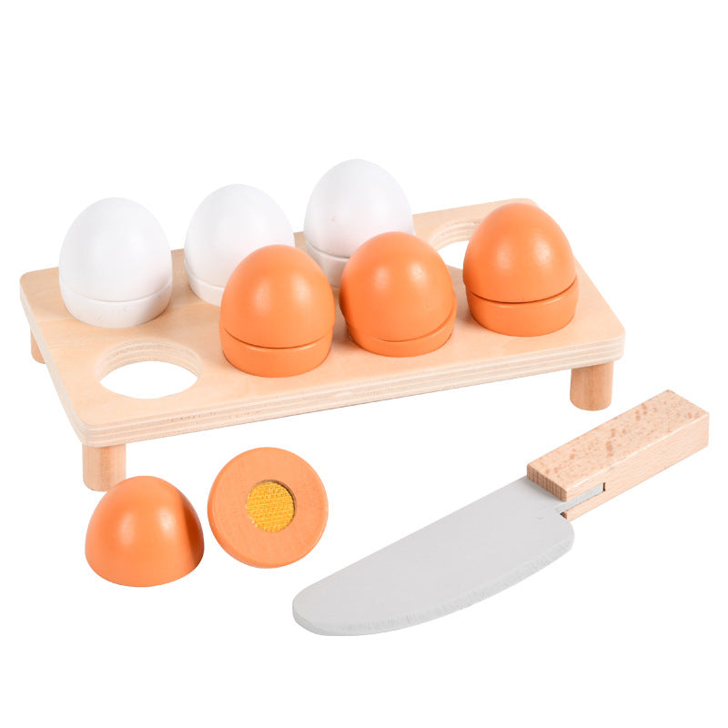 Young Children's Wooden Simulation Egg Cooking Box Cut Music Early Education Kitchen Food Play House Educational Toys